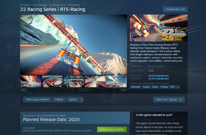 Steam Store page for 22 Racing Series
